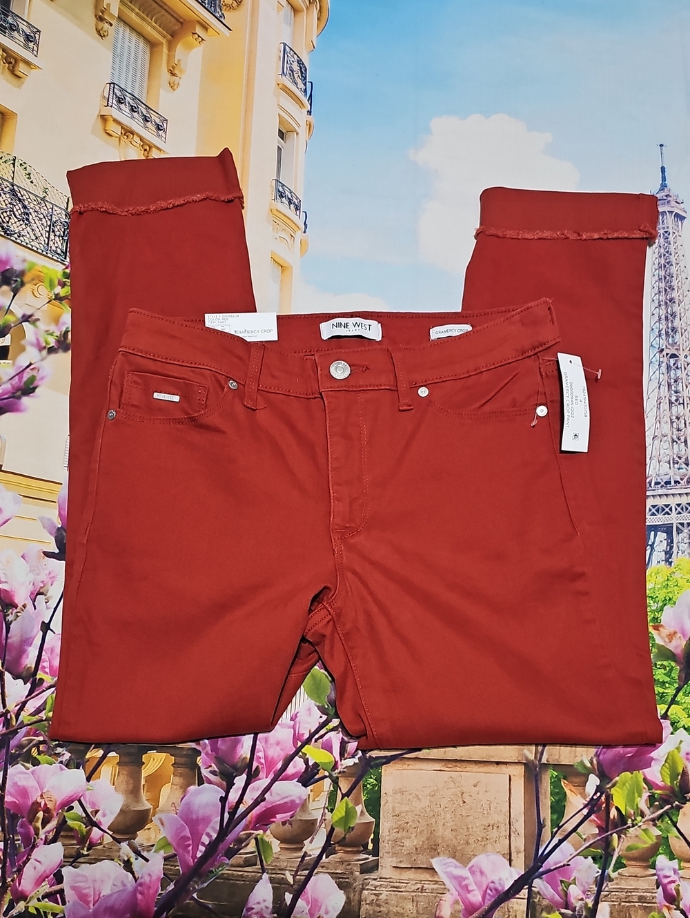 Nine West Gramercy Crop Red Ankle Cuffed Jeans Size 4 New